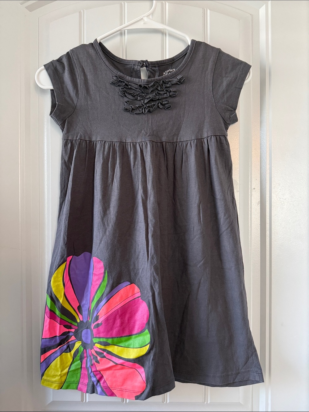 Gently worn Cat & Jack Charcoal Dress with Bright Floral Accent